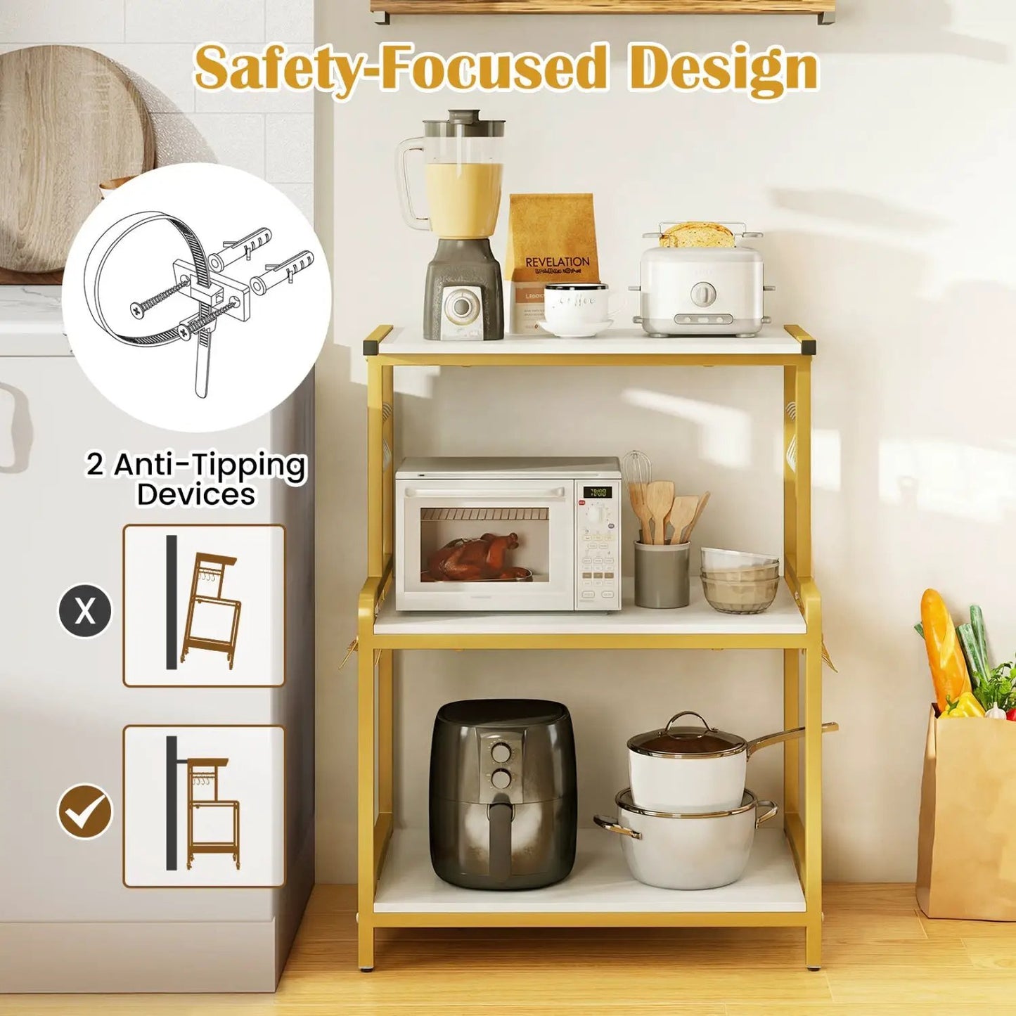 3-Tier Rolling Microwave Cart With Power Outlets