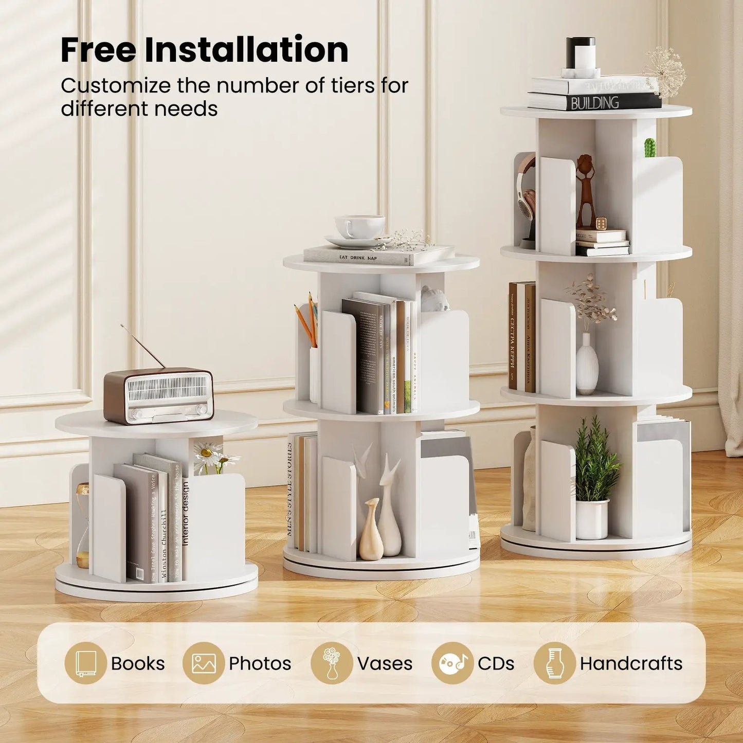 DirectDeals white rotating 3-tier corner bookshelf with dividers (set of 3) on Tampa Home & Garden Store