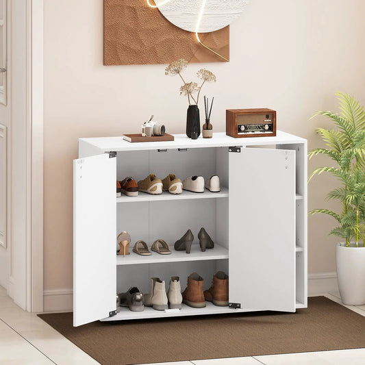 3-Tier Shoe Cabinet with Doors white; open doors reveal shoe shelves DirectDeals on Tampa Home & Garden Store