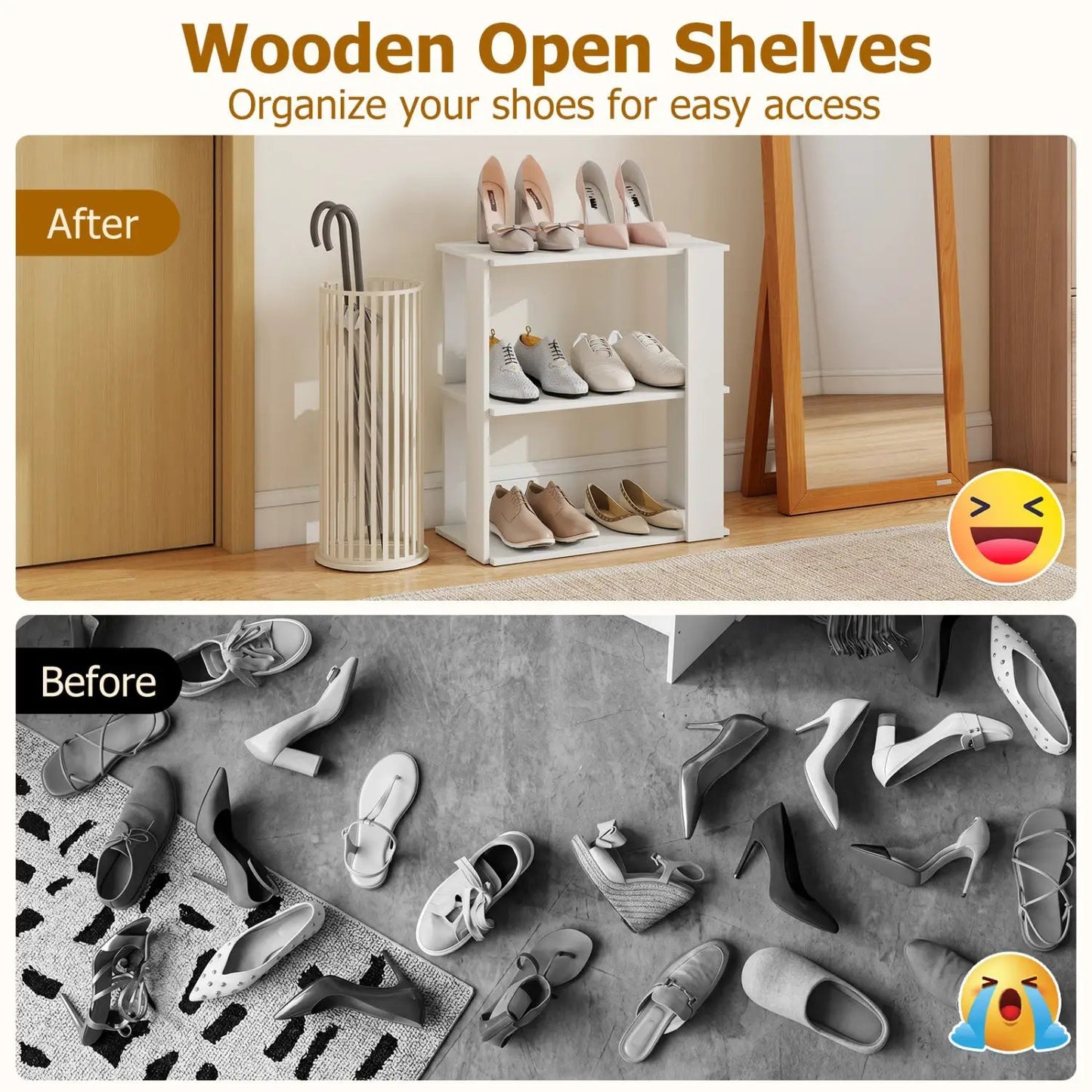 3-Tier Stackable Shoe Rack Set of 2 White