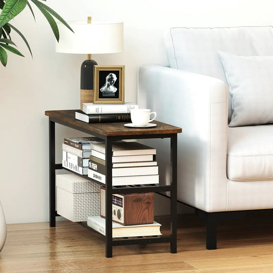 3 Tier Shoe Rack Bench Rustic Brown, black metal frame, dark wood top with shelves on Tampa Home & Garden Store