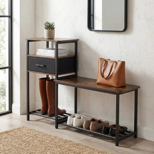 DirectDeals 3-Tier Shoe Storage Bench with Drawer and Metal Frame, black frame, boots on Tampa Home & Garden Store