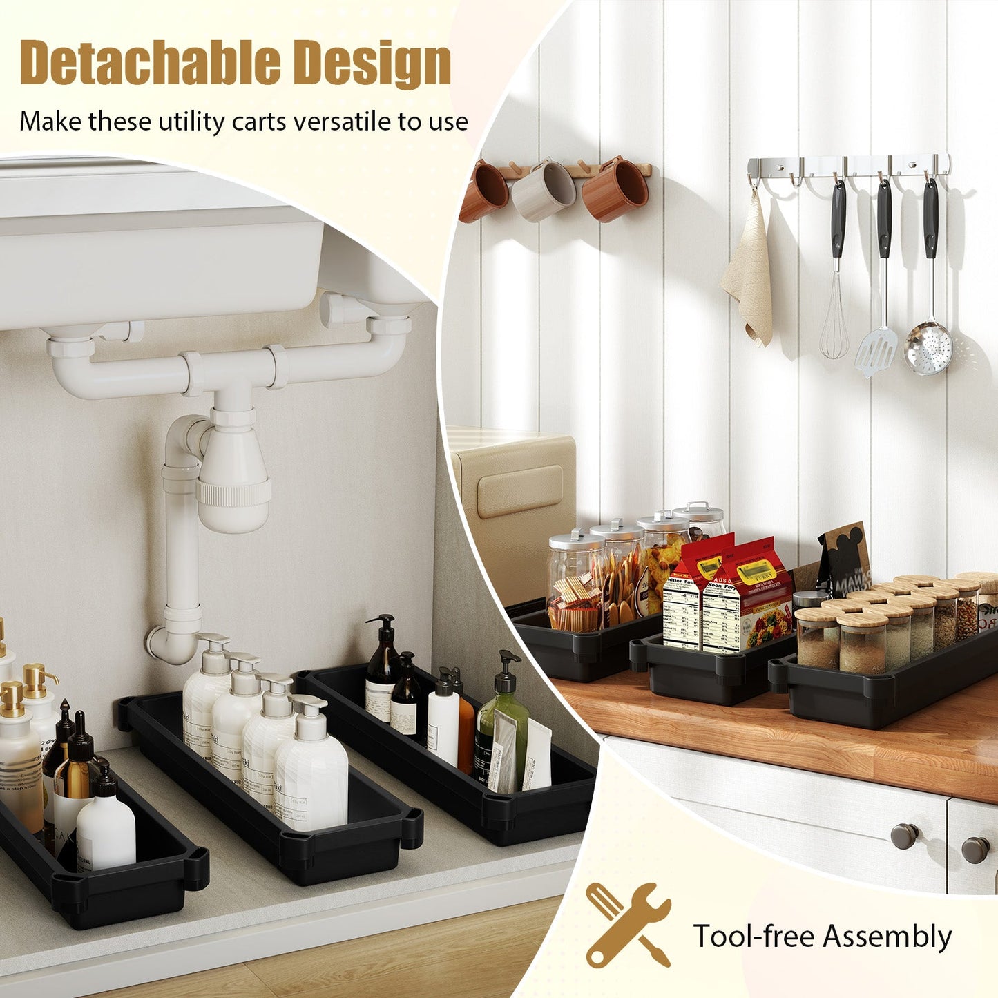3-Tier Slim Rolling Storage Cart 2-Pack black plastic under-sink organizers with wheels on Tampa Home & Garden Store