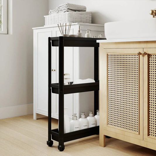 3-Tier Slim Rolling Storage Cart 2-Pack black mobile bathroom organizer with wheels on Tampa Home & Garden Store