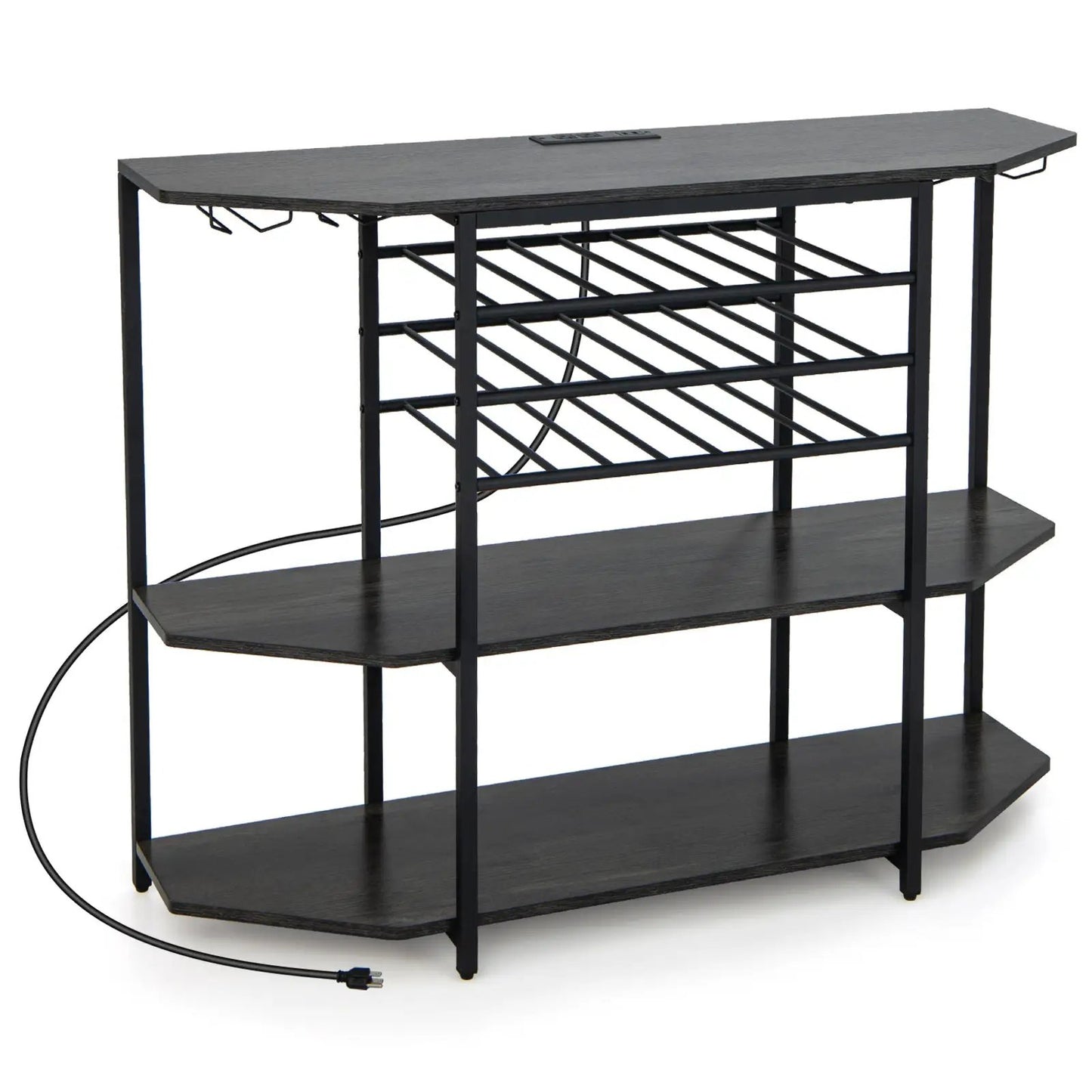3-Tier Wine Bar Cabinet with Storage Shelves-Brown - Tampa Home & Garden Store