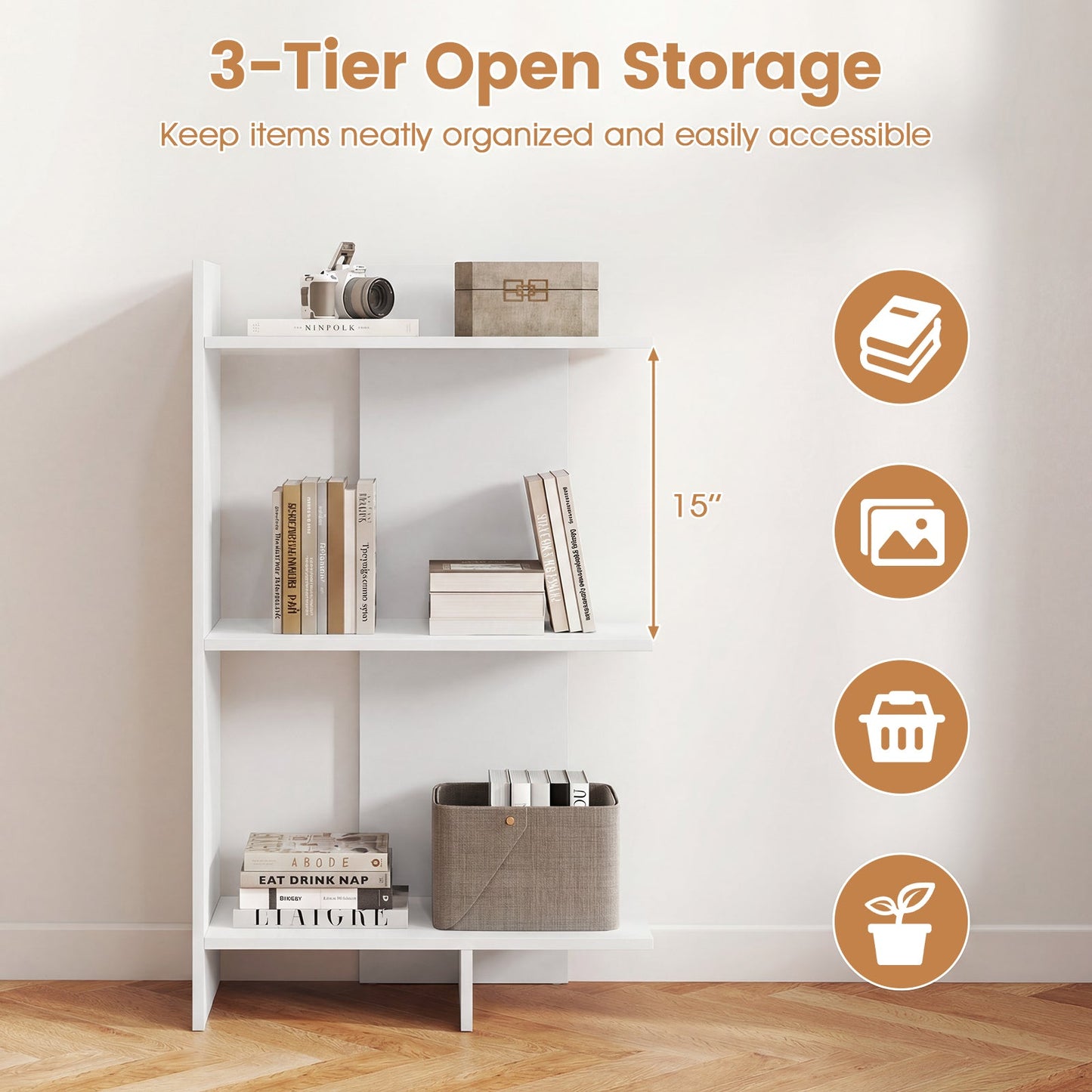 3-Tier Wooden Bookshelf white with anti tipping kit open storage rack DirectDeals on Tampa Home & Garden Store