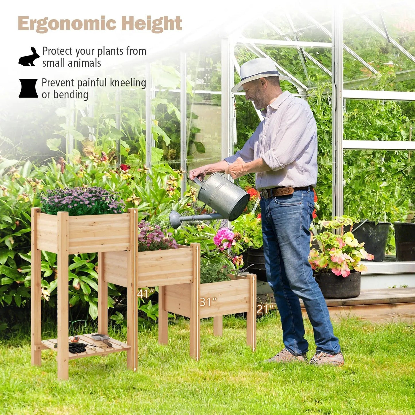 3-Tier Wooden Raised Garden Bed with Open Storage Shelf-Natural - Tampa Home & Garden Store