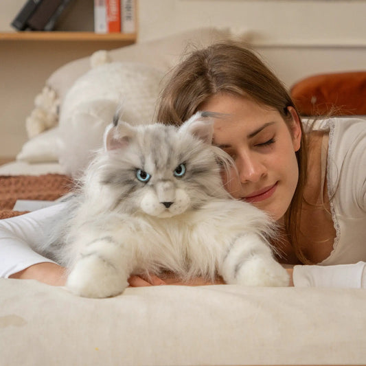 Silver Maine Coon Backpack Purrfect Companion woman cuddling a silver cat on beige sofa on Tampa Home & Garden Store
