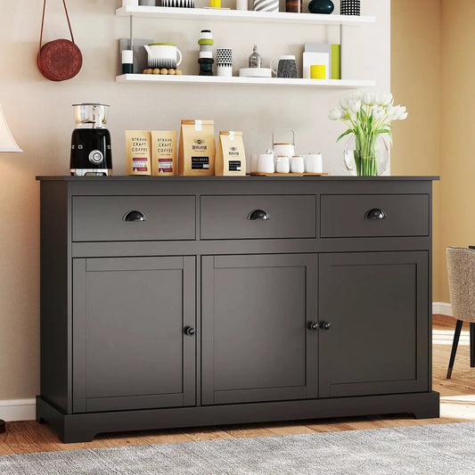 Three Drawers Sideboard with Adjustable Shelves by DirectDeals; charcoal gray kitchen storage with top drawers and lower doors on Tampa Home & Garden Store