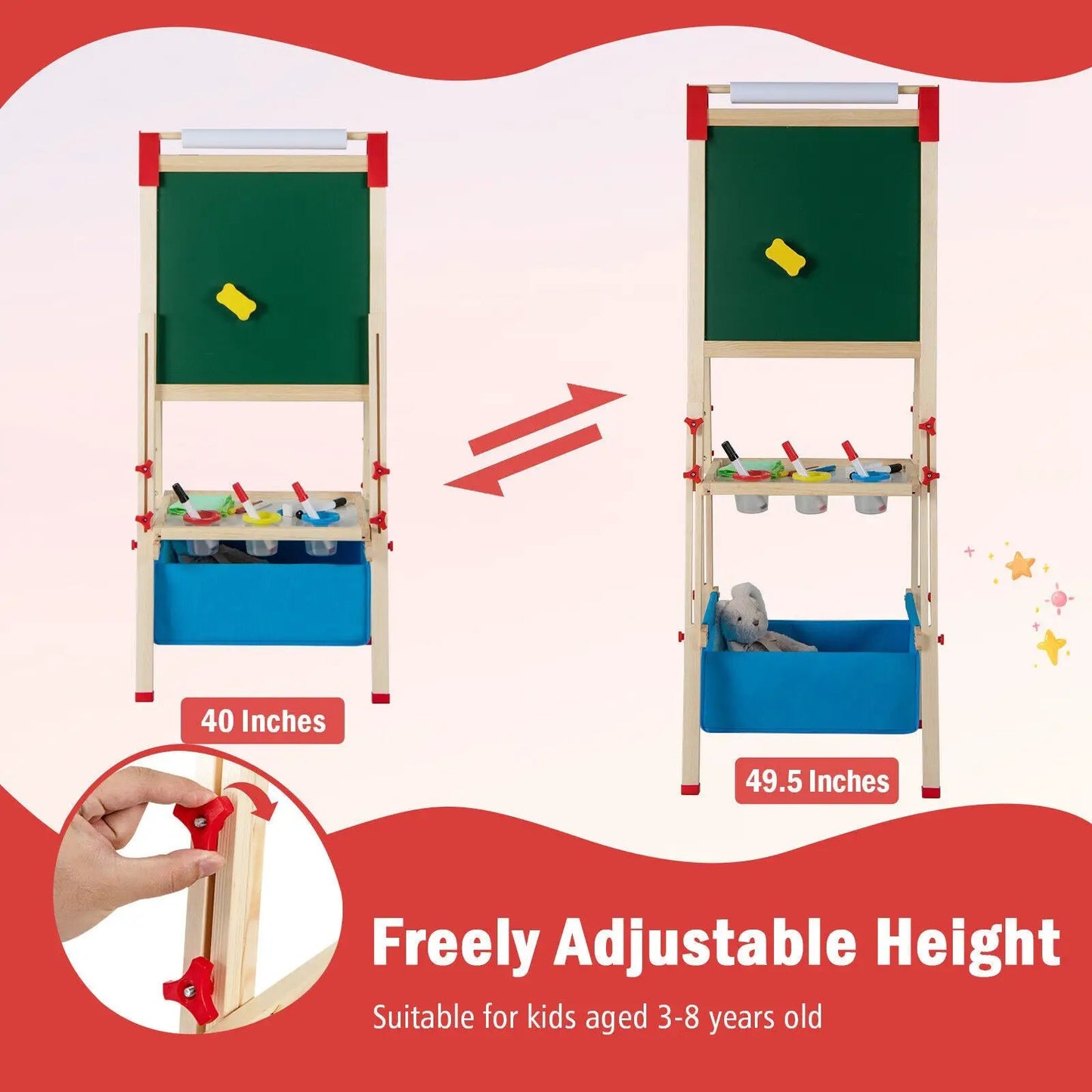 DirectDeals 3-in-1 double-sided adjustable kid easel pair with green chalkboard and blue bin on Tampa Home & Garden Store