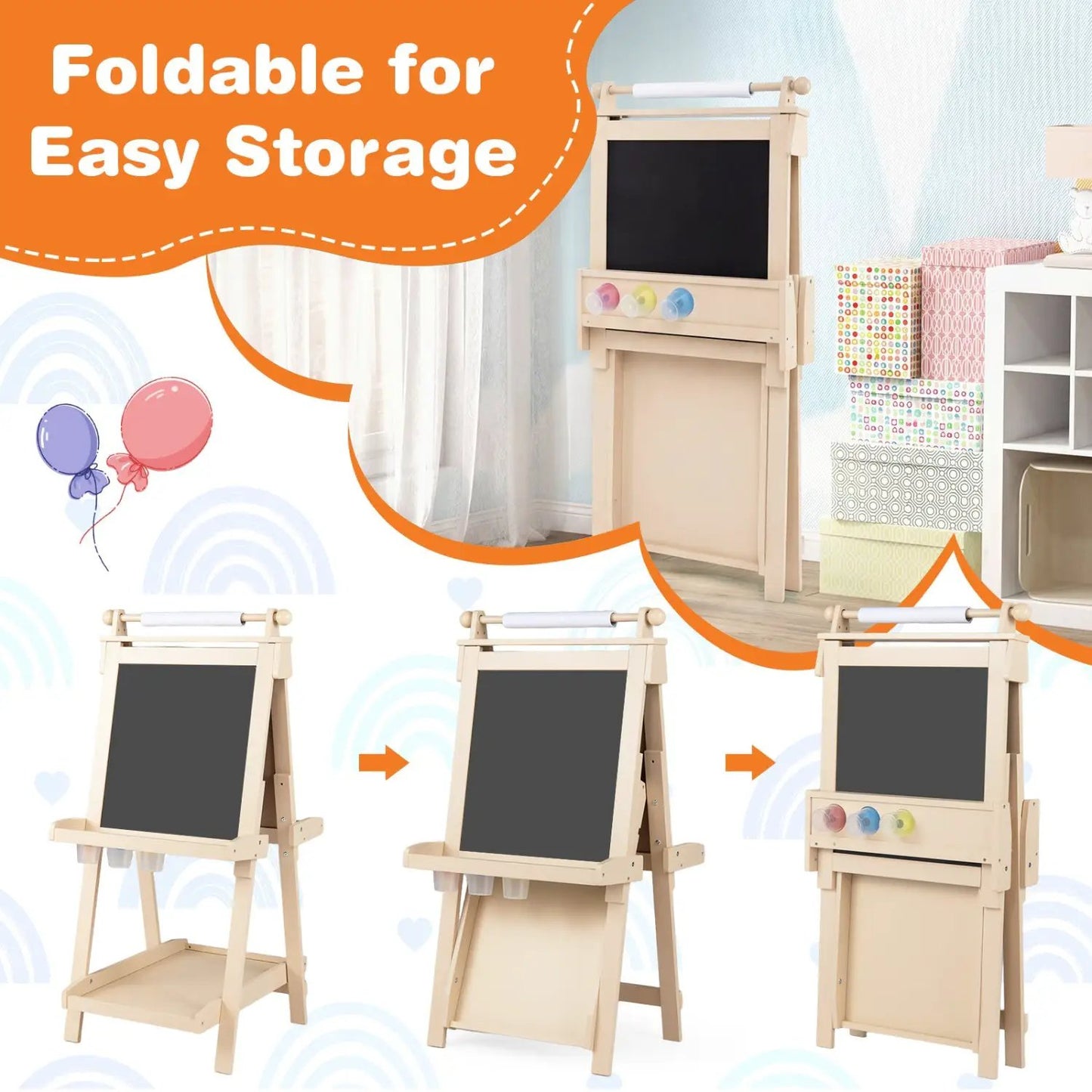 Double-Sided Kids Art Easel with Chalkboard