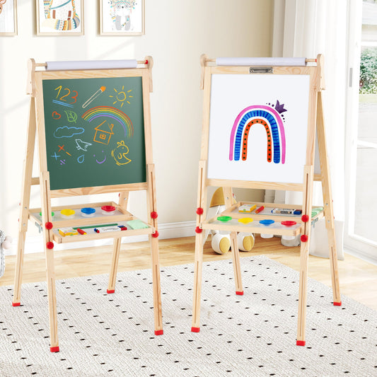 3-in-1 Double-Sided Folding Wooden Kids Art Easel with Paper Roll - Tampa Home & Garden Store