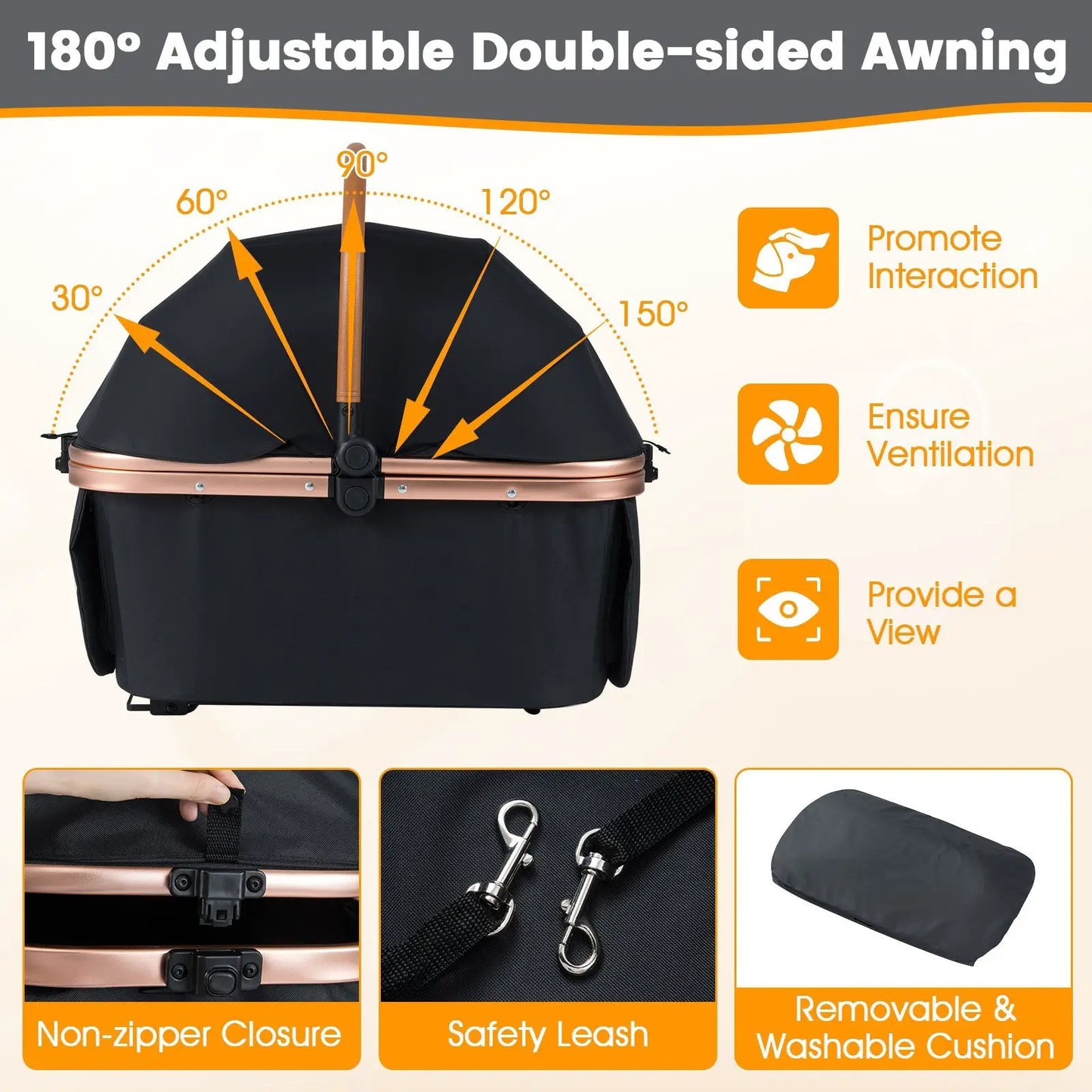DirectDeals Three In One Foldable Pet Stroller with Sun Shade, black frame and safety belt on Tampa Home & Garden Store