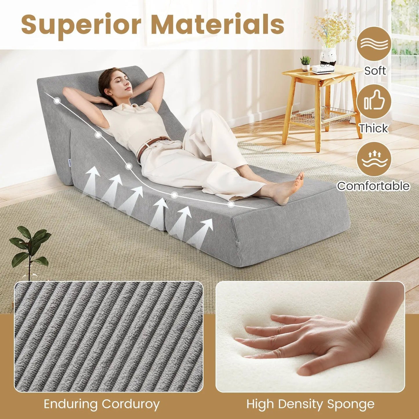 Three in One Folding Sofa Bed gray with washable cover DirectDeals Daybed on Tampa Home & Garden Store