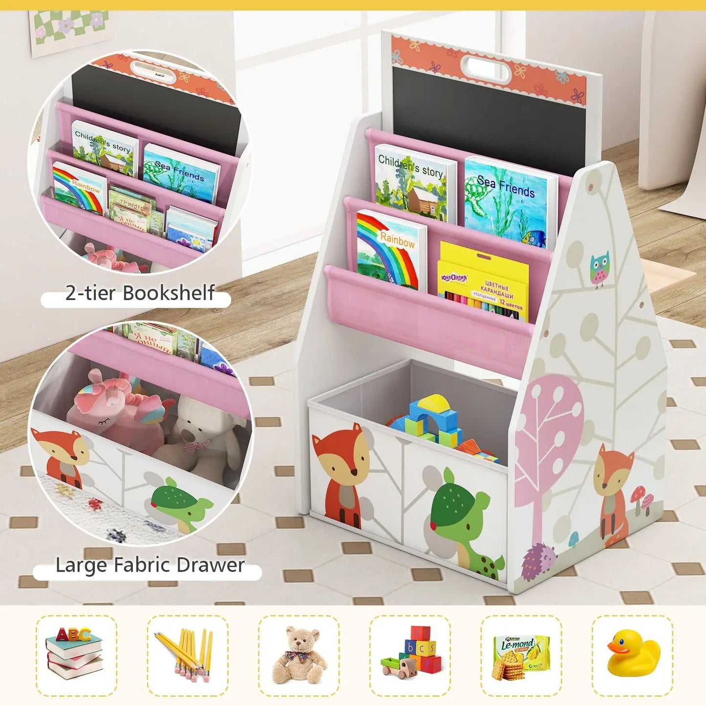 3-in-1 Kids Easel and Play Station with Chair white frame pink fabric shelves DirectDeals on Tampa Home & Garden Store