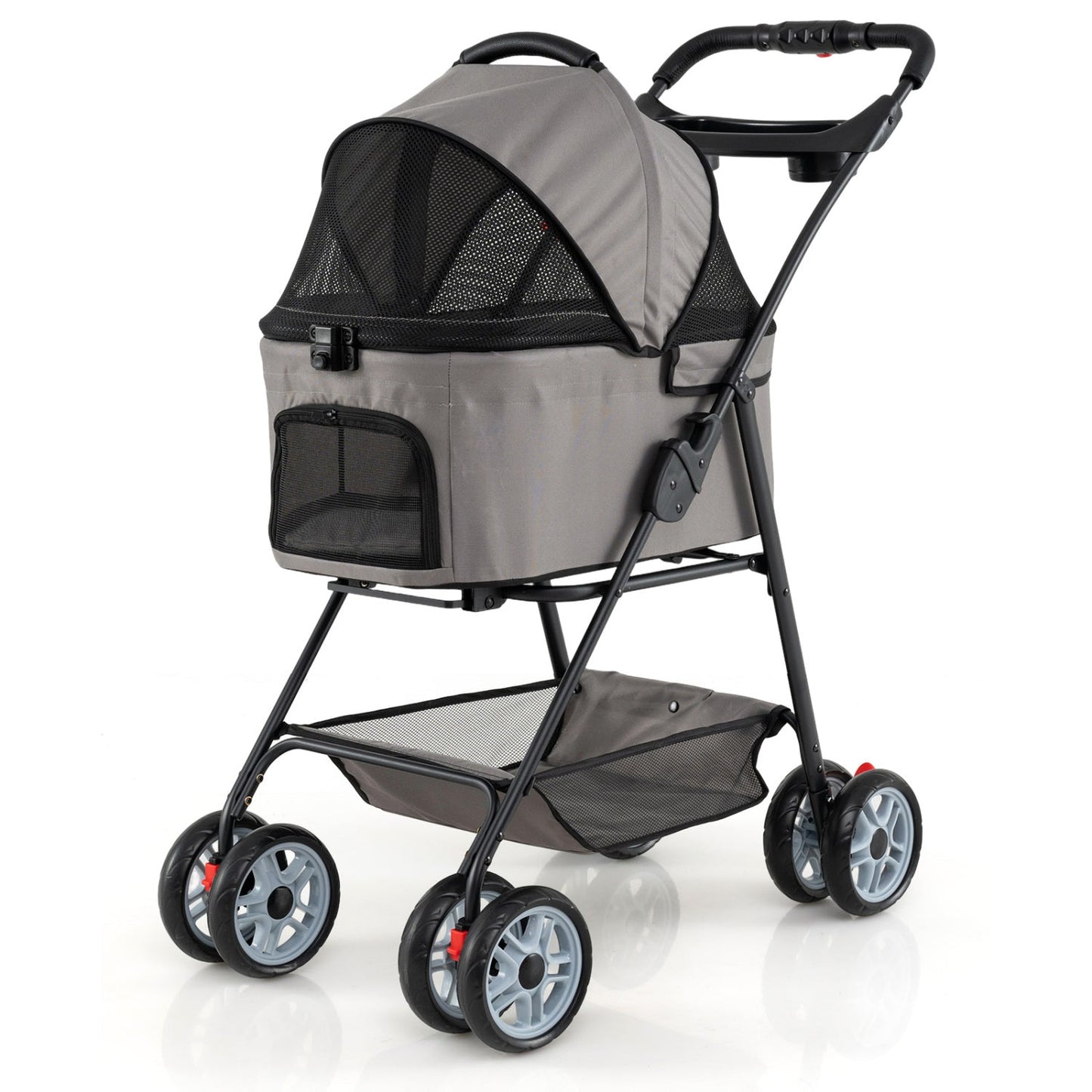 3-in-1 pet stroller with removable carrier in gray with mesh canopy and four wheels on Tampa Home & Garden Store