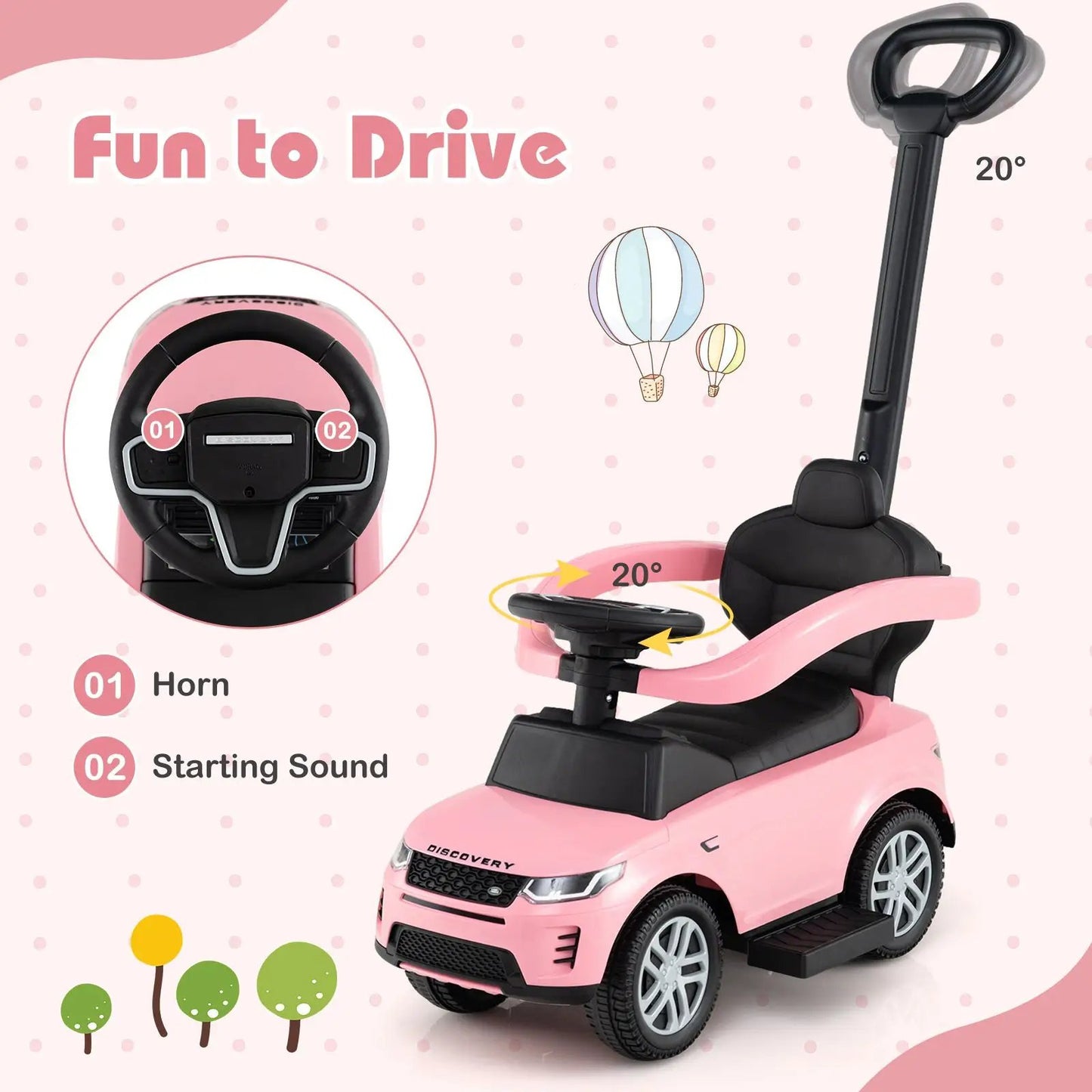 3-in-1 push ride-on car pink with removable handle guardrail by DirectDeals on Tampa Home & Garden Store