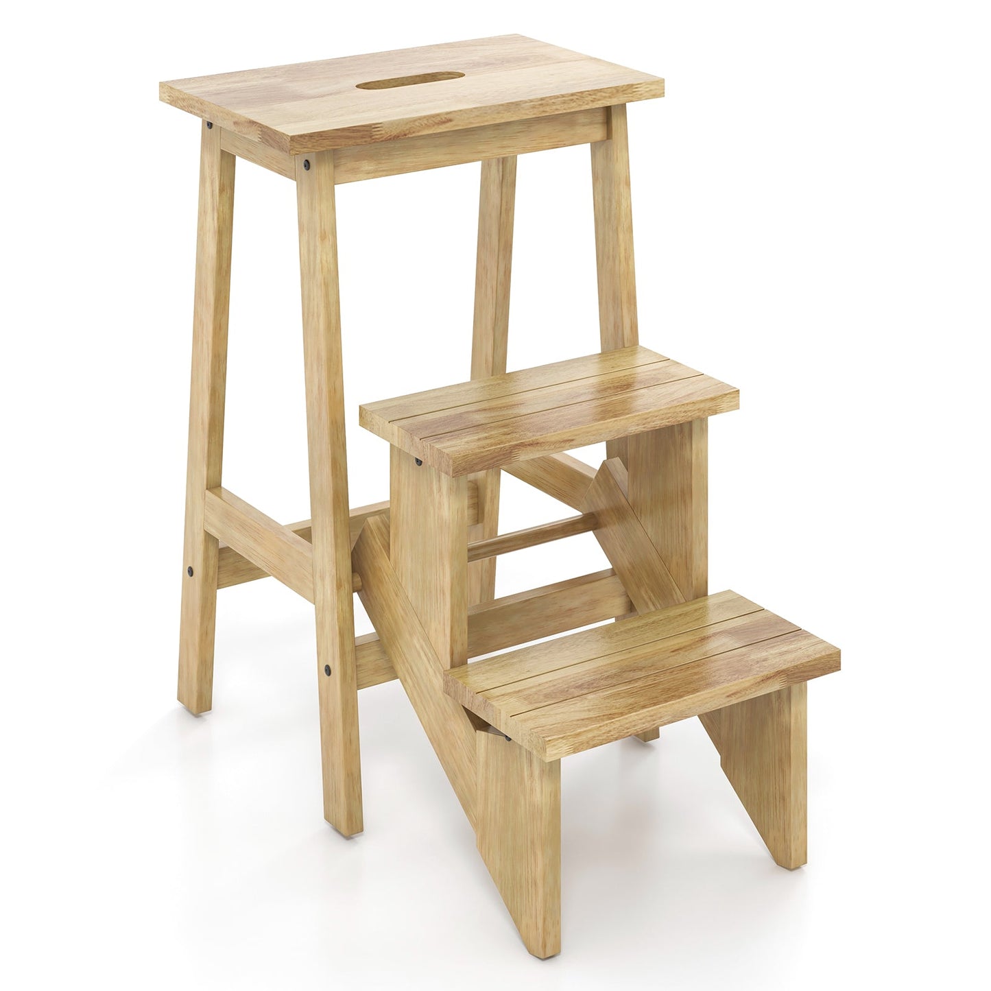 3-in-1 Rubber Wood Step Stool with Convenient Handle - Tampa Home & Garden Store