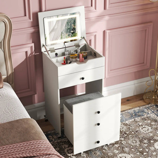 DirectDeals 3-in-1 vanity desk with flip-top mirror and LED lights, white finish on Tampa Home & Garden Store