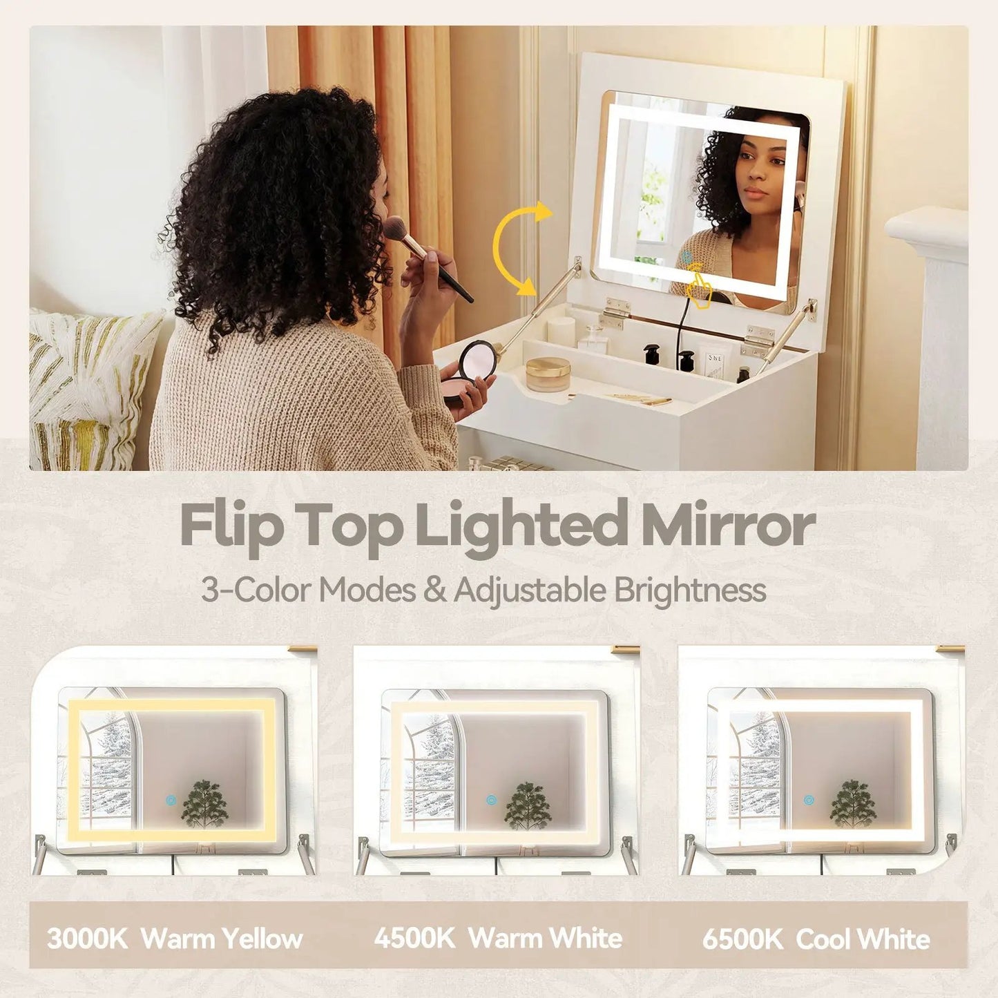 3-in-1 Vanity Desk Set with Flip-Top LED Mirror white finish by DirectDeals, includes stool on Tampa Home & Garden Store