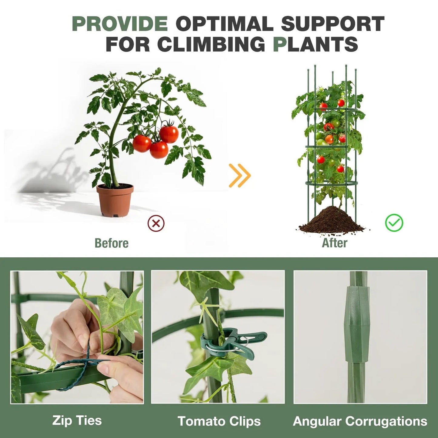 3 Pack Tall Plant Trellis for Climbing Plants, 60-inch green metal plant cages by DirectDeals on Tampa Home & Garden Store