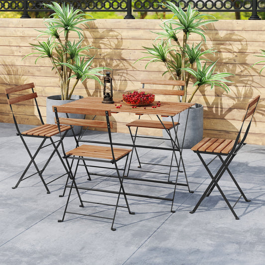 5 Piece Patio Acacia Wood Dining Set with 4 Folding Chairs-Brown - Tampa Home & Garden Store
