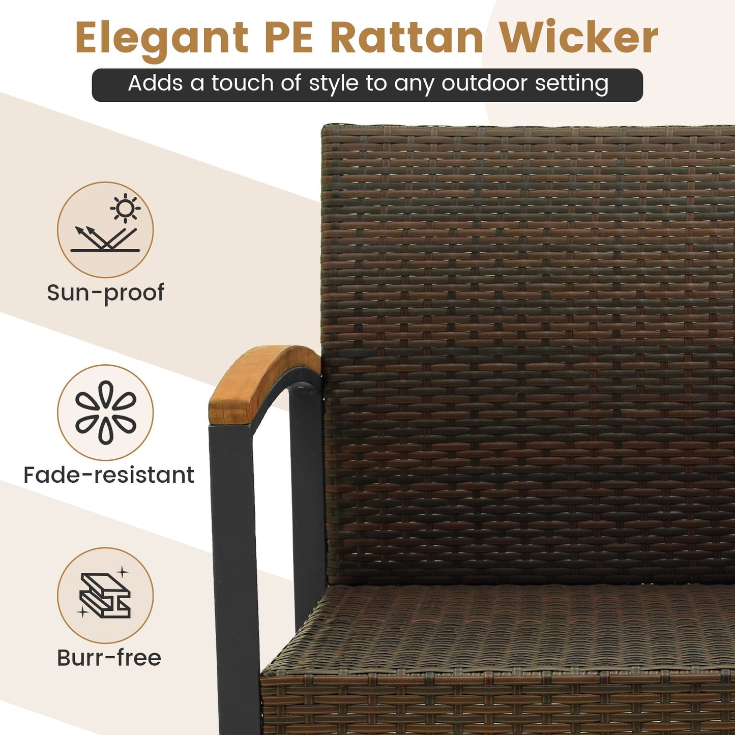 Juego de conversación para patio de 3 piezas con reposabrazos y mesa de madera maciza de acacia - Blanco