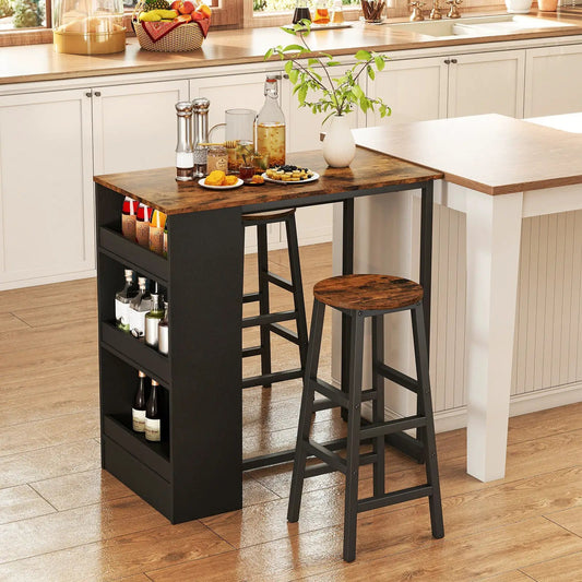 3-Piece Bar Table Set With Storage by DirectDeals black wood-top table with two stools on Tampa Home & Garden Store