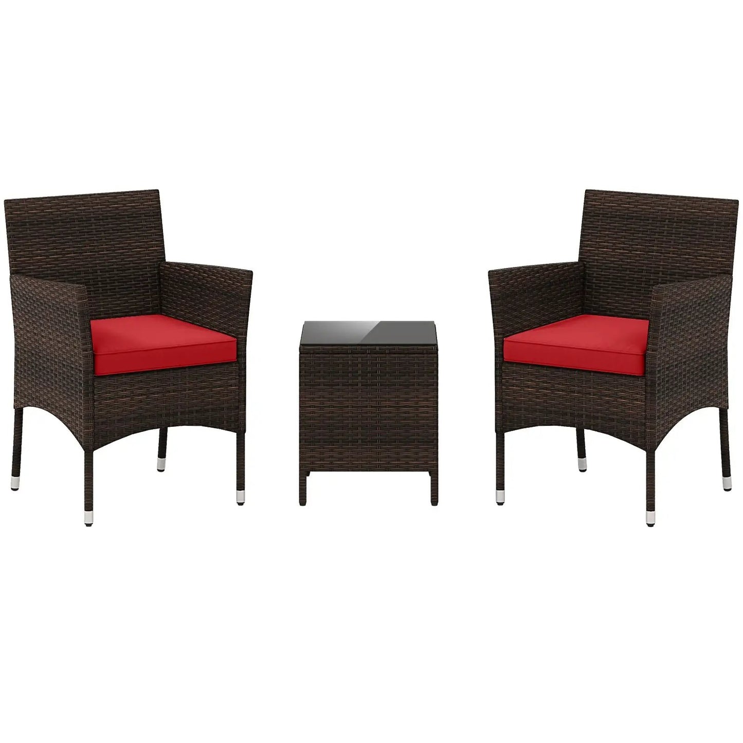 3 Pieces Outdoor Conversation Set with Cushioned Seat and Glass Tabletop-Beige - Tampa Home & Garden Store