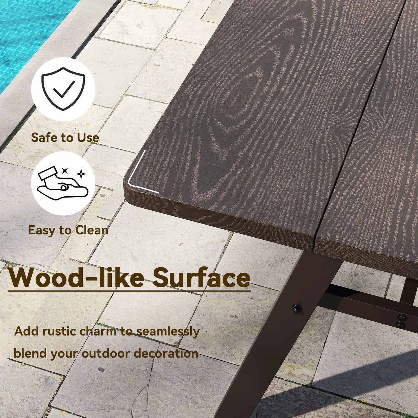 DirectDeals 3-piece outdoor picnic table and benches set with wood-like surface on stone patio on Tampa Home & Garden Store