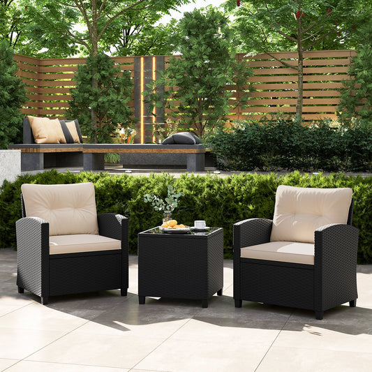3 Pieces Patio Furniture Set with Tempered Glass Coffee Table-Off White - Tampa Home & Garden Store