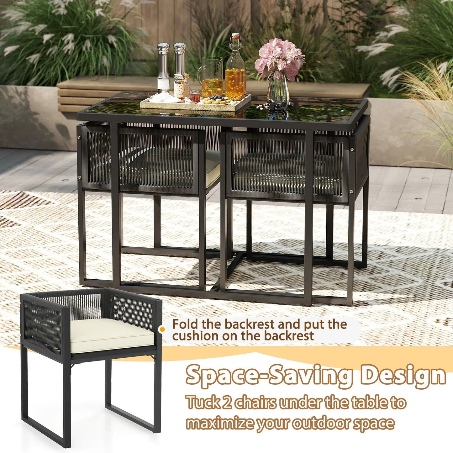 Patio 3-piece set with tempered glass top table and two black metal chairs DirectDeals on Tampa Home & Garden Store