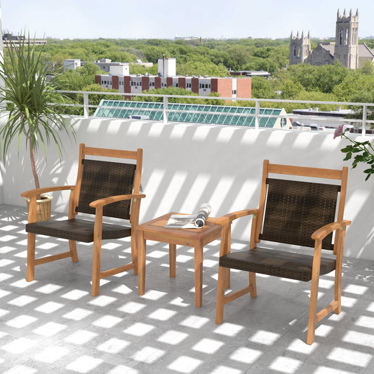 3 Pieces Rattan Bistro Set with Acacia Wood Frame for Garden - Tampa Home & Garden Store