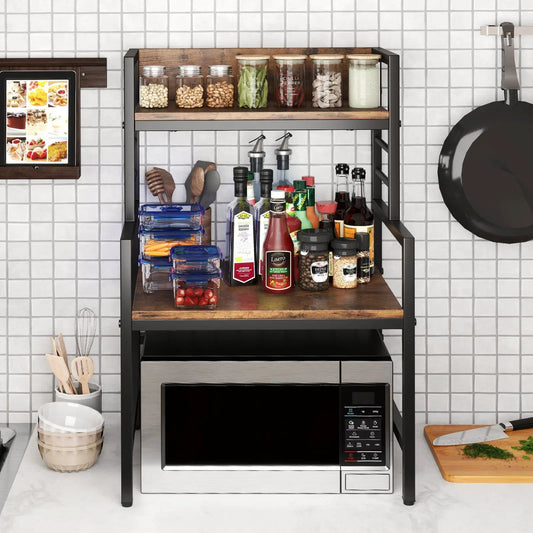 DirectDeals 3-Tier microwave stand brown wood shelves black metal frame for kitchen organization on Tampa Home & Garden Store