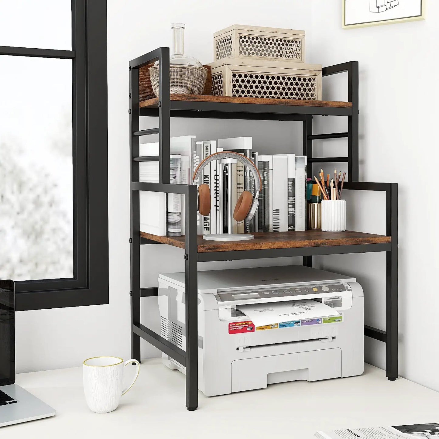 3-Tier Microwave Stand with 2 Open Shelves and Heavy-duty Metal Frame-Rustic Brown - Tampa Home & Garden Store