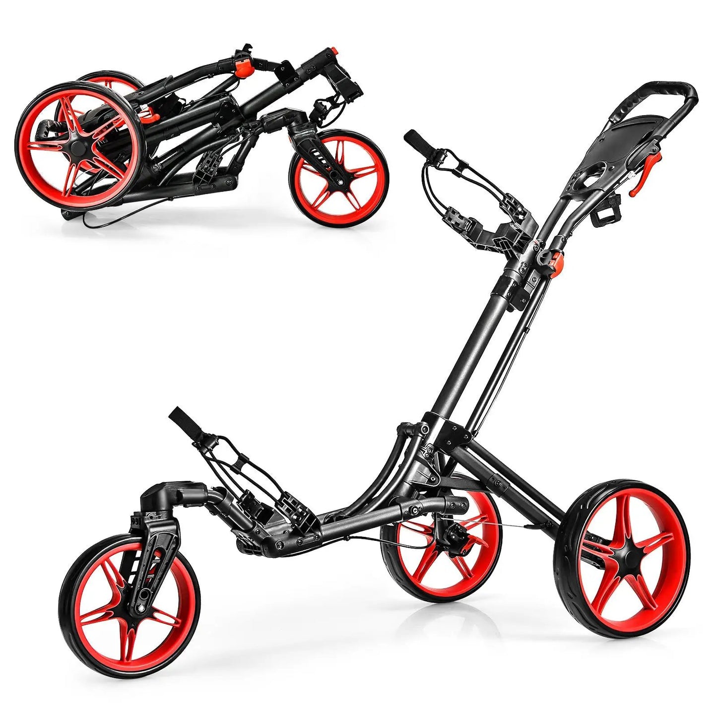 DirectDeals folding golf push cart with scoreboard and adjustable handle red wheel rims on Tampa Home & Garden Store
