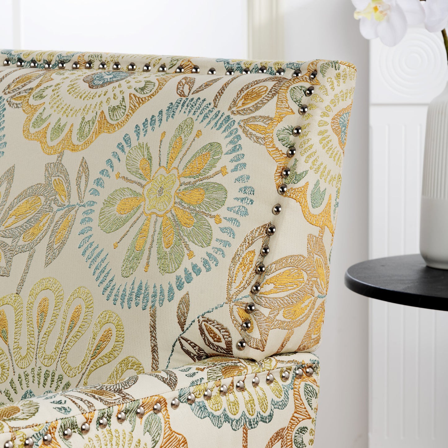 Accent Chairs For Living Room multicolor damask upholstery with silver nailhead trim on Tampa Home & Garden Store