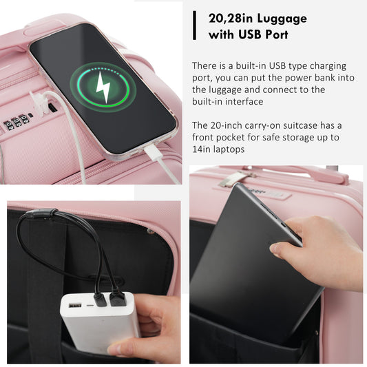 4-piece pastel pink hard case luggage set with USB charging ports on Tampa Home & Garden Store