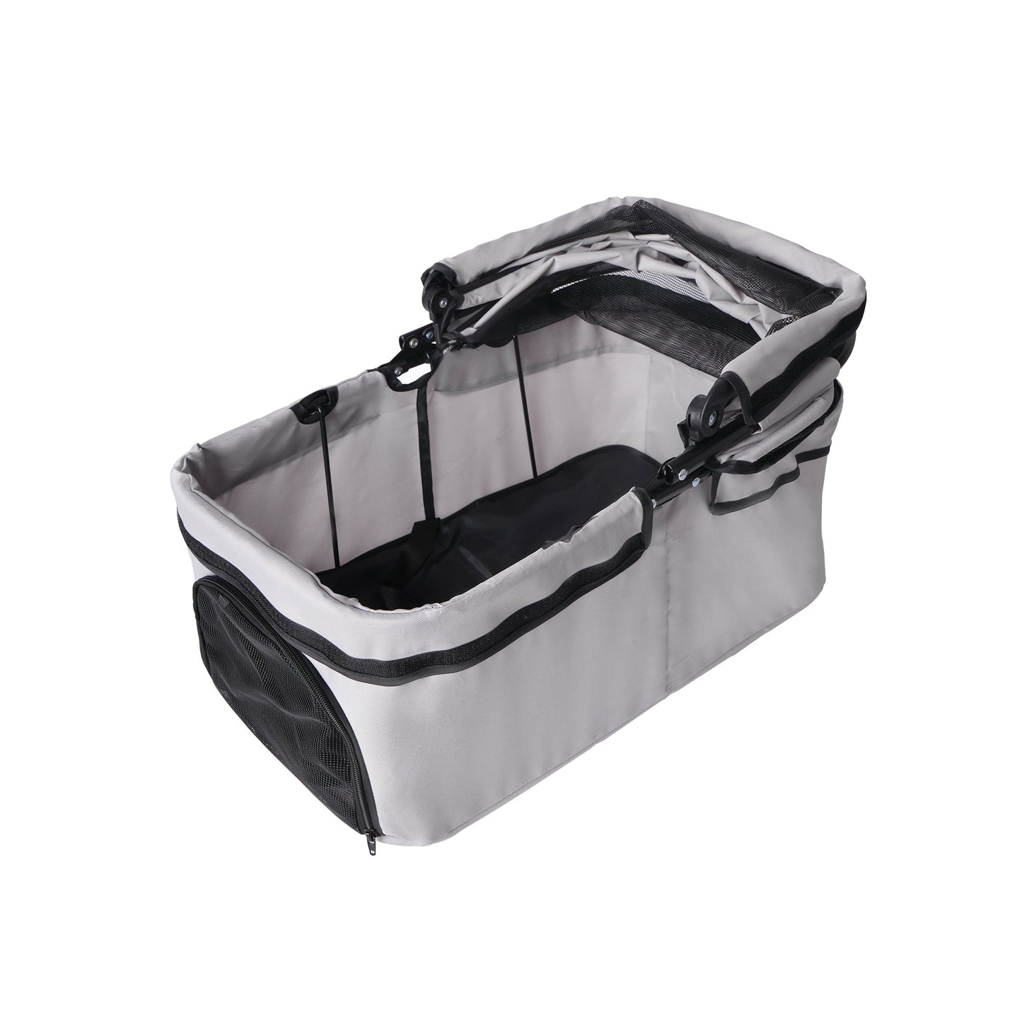 4-Wheel Foldable Pet Stroller for Dogs and Cats in grey fabric with mesh canopy on Tampa Home & Garden Store