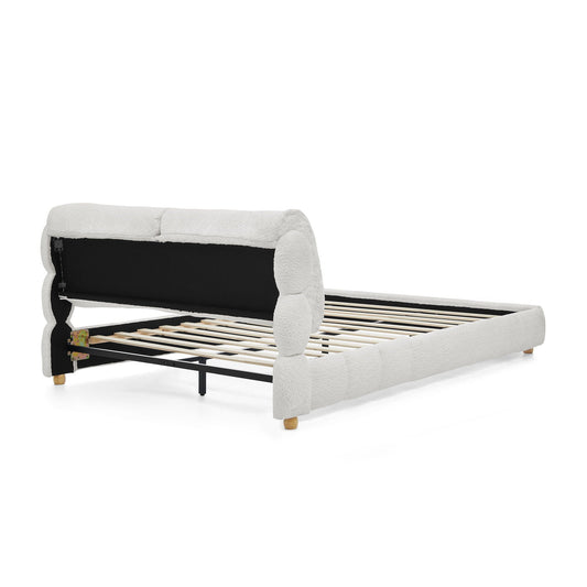 Platform Bed & Upholstered Frame with light gray upholstery and exposed slats by HouseOfZazla on Tampa Home & Garden Store