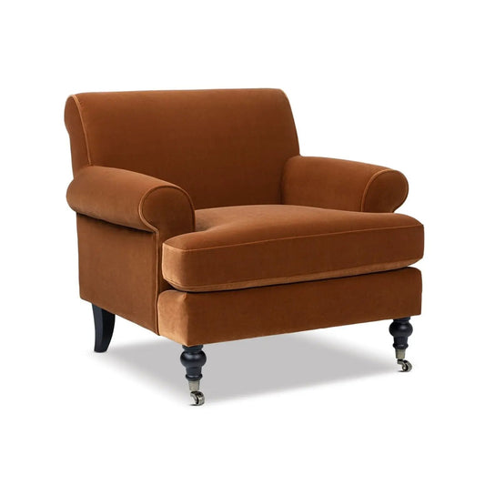 Alana Lawson accent arm chair caster wheels orange upholstery by Unique Piece Furniture on Tampa Home & Garden Store