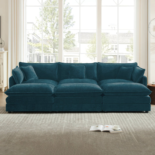 Comfortable Deep Seat Reversible 3-Seater Sectional Sofa by HouseOfZazla in teal velvet on Tampa Home & Garden Store