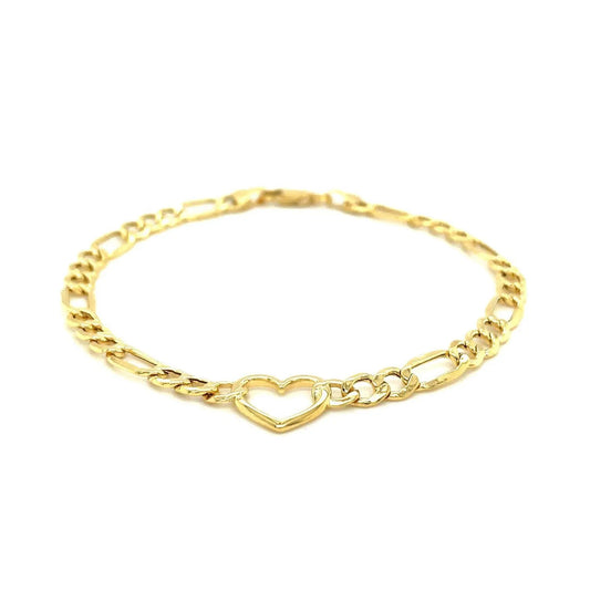 14k yellow gold Figaro chain bracelet with heart charm on Tampa Home & Garden Store