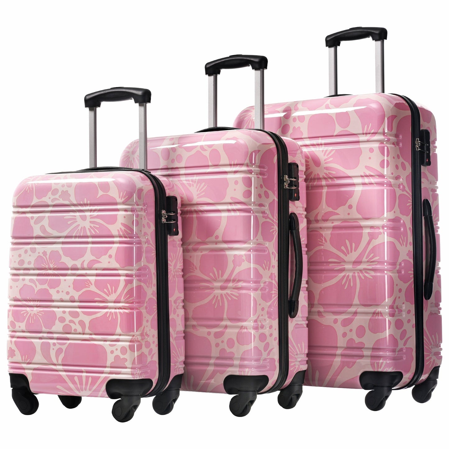 HouseOfZazla 3-piece pink floral hardshell luggage set with spinner wheels and TSA locks on Tampa Home & Garden Store