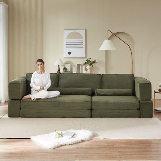 Large modern corduroy sectional sofa by HouseOfZazla in olive green, modular configuration on Tampa Home & Garden Store