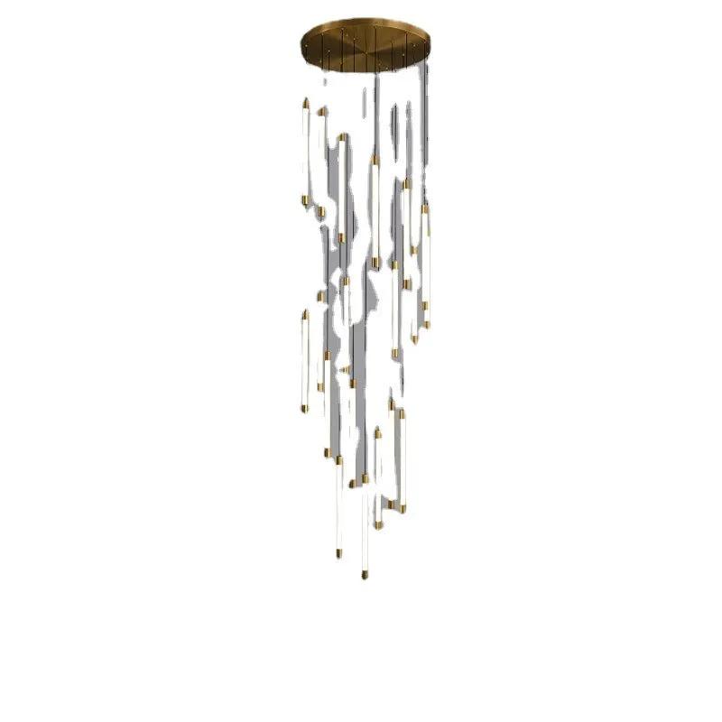 All Copper Duplex Staircase Long Chandelier with cascading copper rods and brass accents on Tampa Home & Garden Store