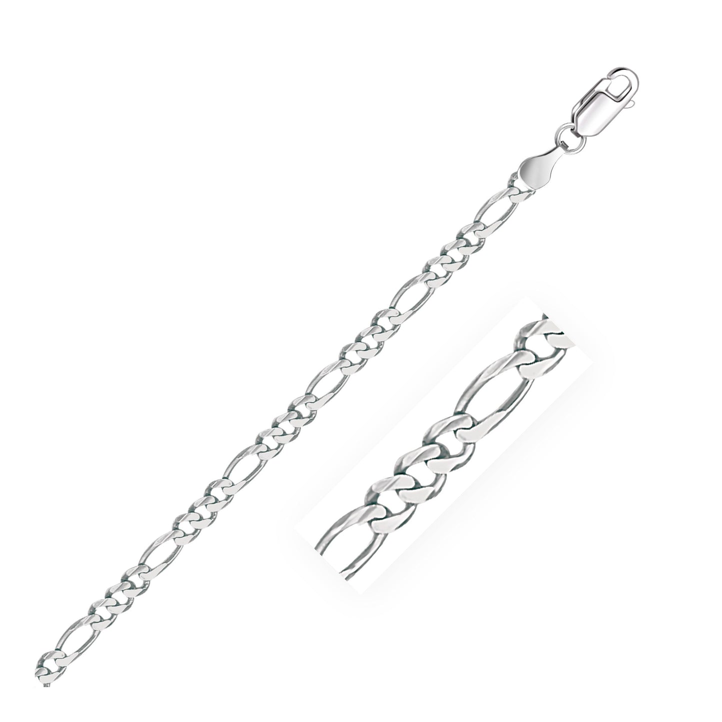 3.8mm 14k White Gold Solid Figaro Bracelet with lobster clasp, polished links on Tampa Home & Garden Store