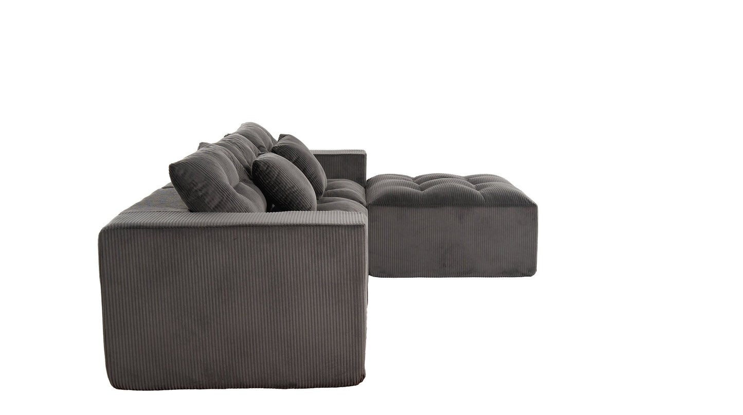 Vintage Corduroy L Shaped Sofa and Modular Frame