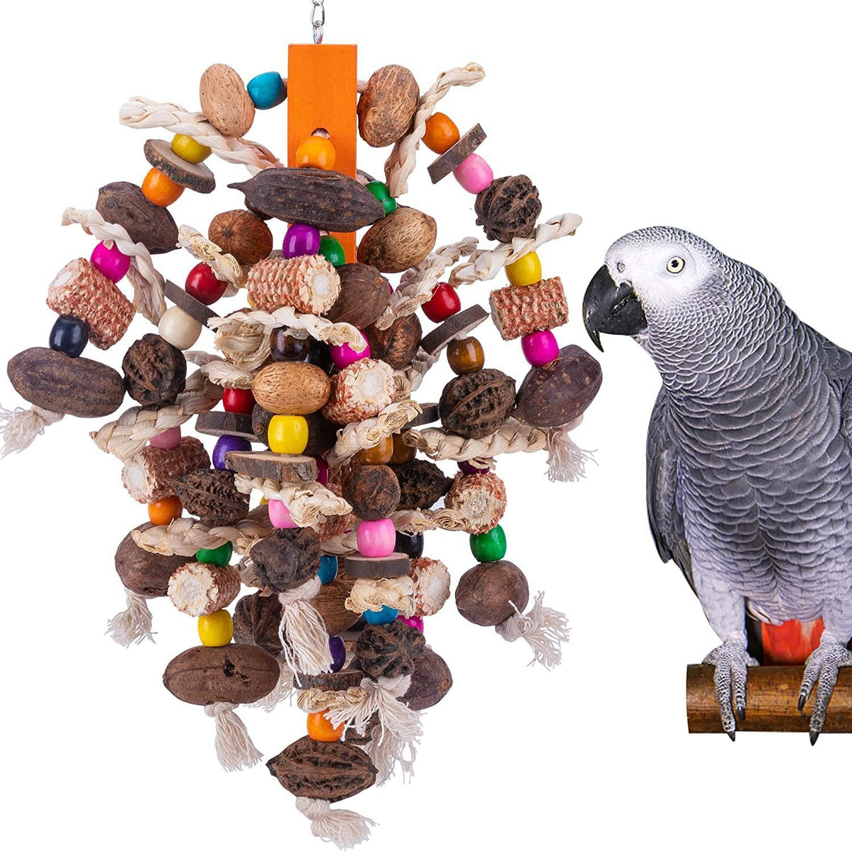 Large Parrots Nibbling On Toy Fruit Skewers parrot toy by Sell My Stuff, colorful beads on Tampa Home & Garden Store