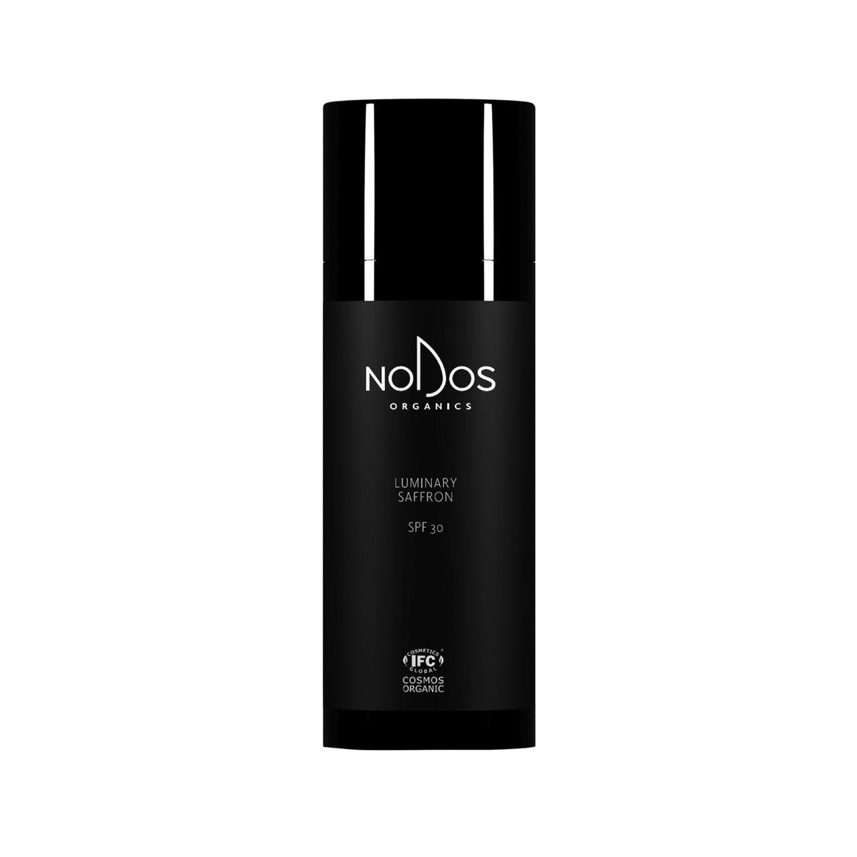 Nodos Organics Luminary Saffron SPF30 Bronzing Sunscreen bronzer in a black pump bottle on Tampa Home & Garden Store